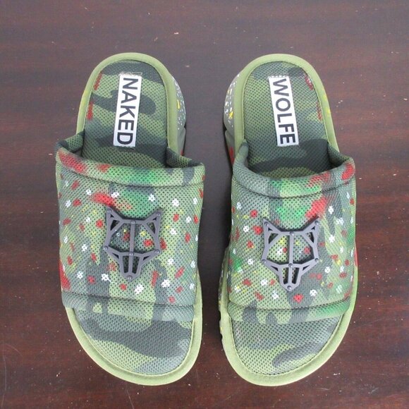 Naked Wolfe Vegas Logo Embossed Mesh Army Camo Sandals Slide 11 US Unisex 450 - Picture 3 of 8
